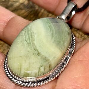 Green Petrified Larsonite Pendant 2 1/4”